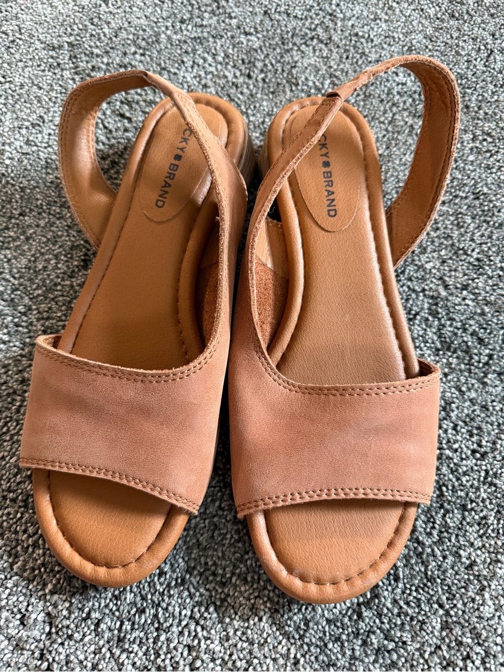 Lucky Brand Tan Cognac Slingback Sandals Women’s 5.5M Leather Open Toe